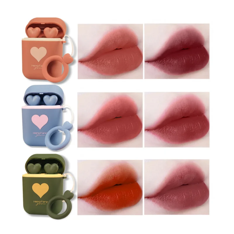 Matte Velvet Double Tube Lipstick Earphone Shape Dual-Color Long Lasting Lip Makeup
