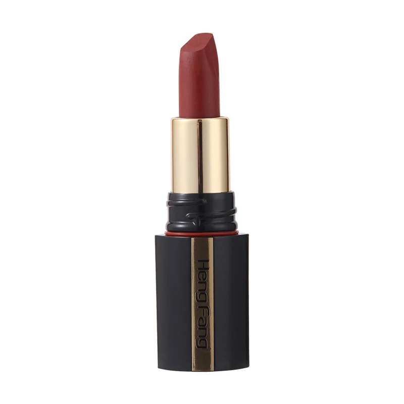 velvet-matte-lipstick-3-4g-red-brown-hen-6bap2e9w-desc-1 HengFang Velvet Matte Lipstick 3.4g in Caramel Red Brown shade, showing rich color payoff and smooth texture